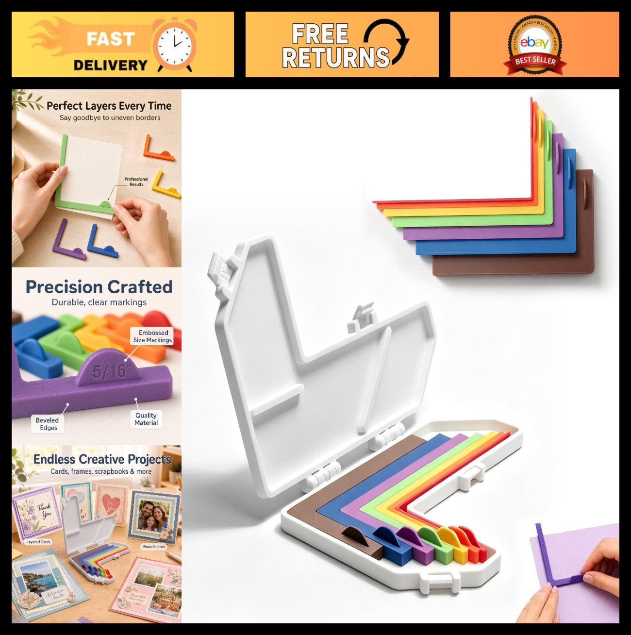7-Piece Paper Craft Alignment Tool Set for Precision Spacing & Layout Adjustment