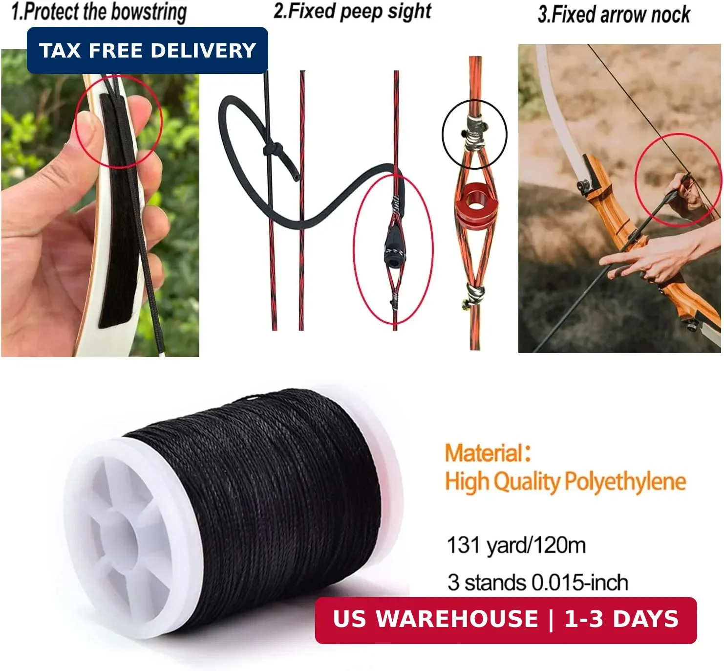 Archery Bow String Separator Tool and Bowstring Serving Thread 131 yard/120m Dur