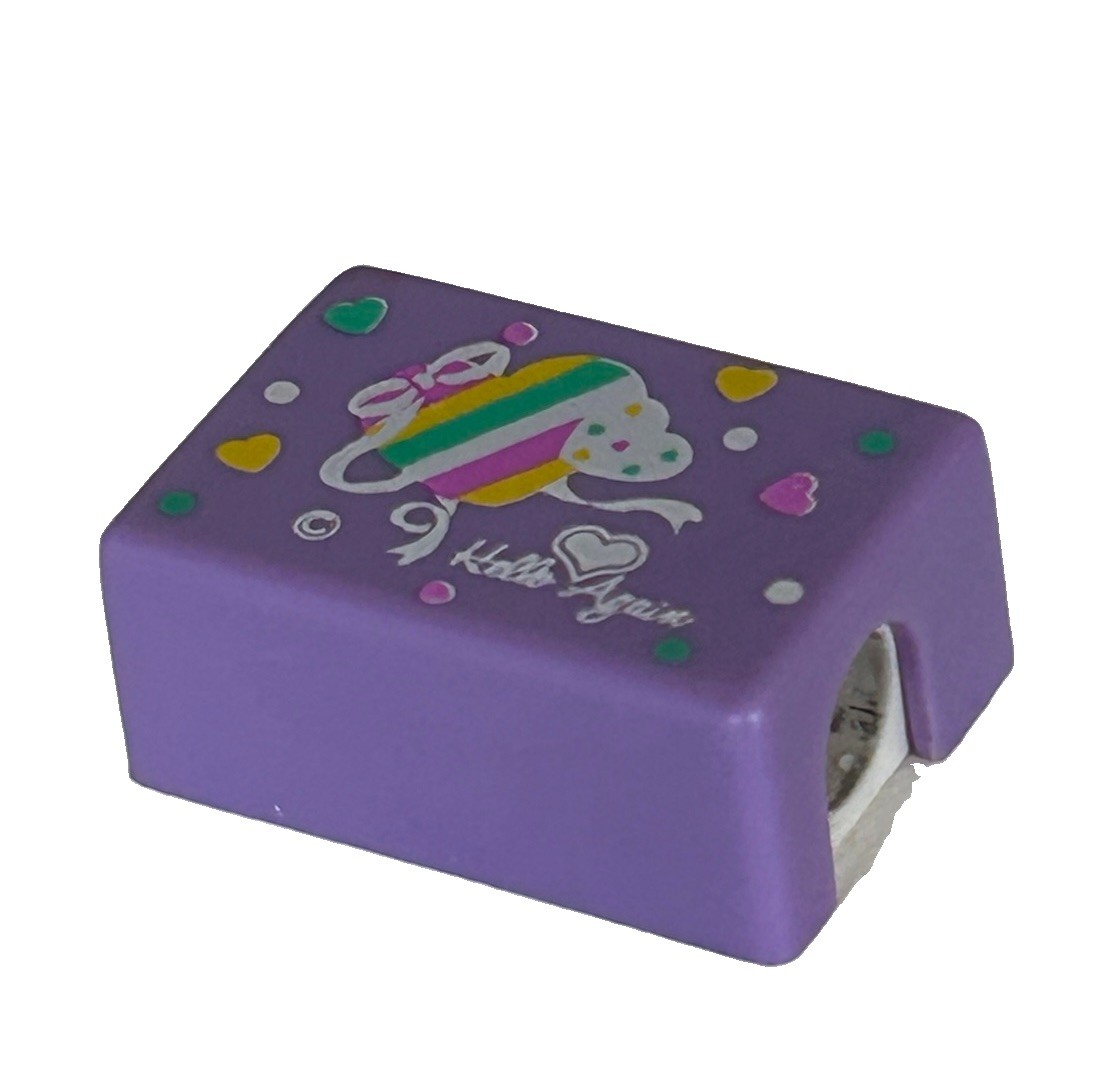 RARE Vtg Hello Again Purple Pencil Sharpener Heart Rainbow Balloon Sanrio Era
