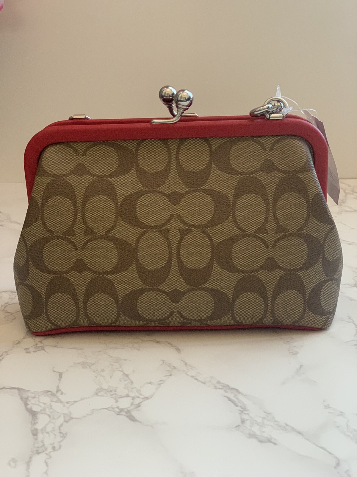 NWT Coach CH512 Nora Kisslock Crossbody Signature Canvas/Leather - Electric Red