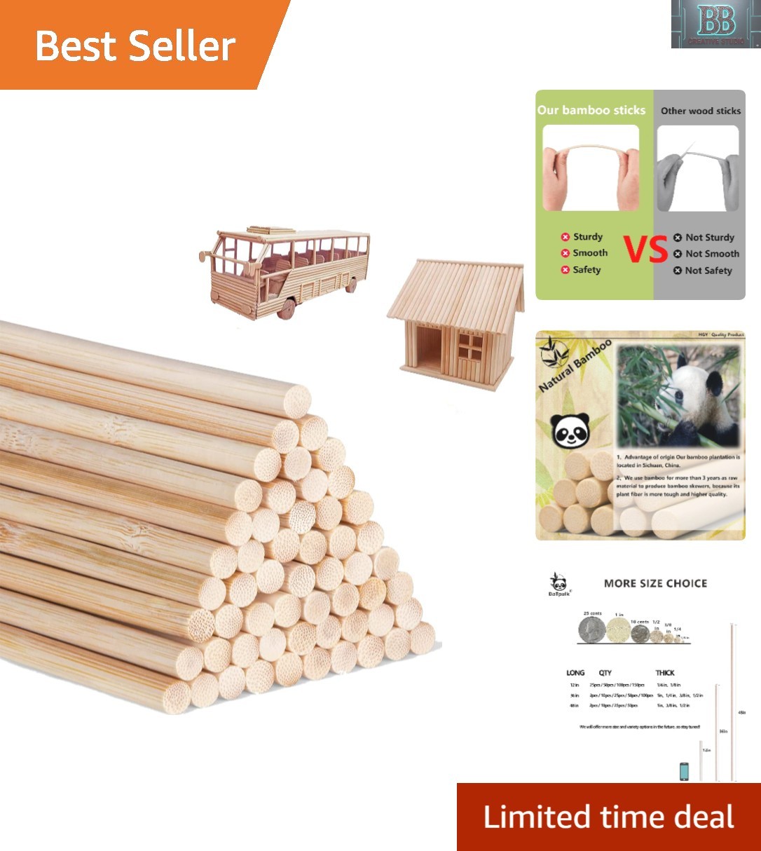 25PCS Bamboo Dowel Rods 1/4 x 12 Inch - Ideal for Home Decor & Crafts