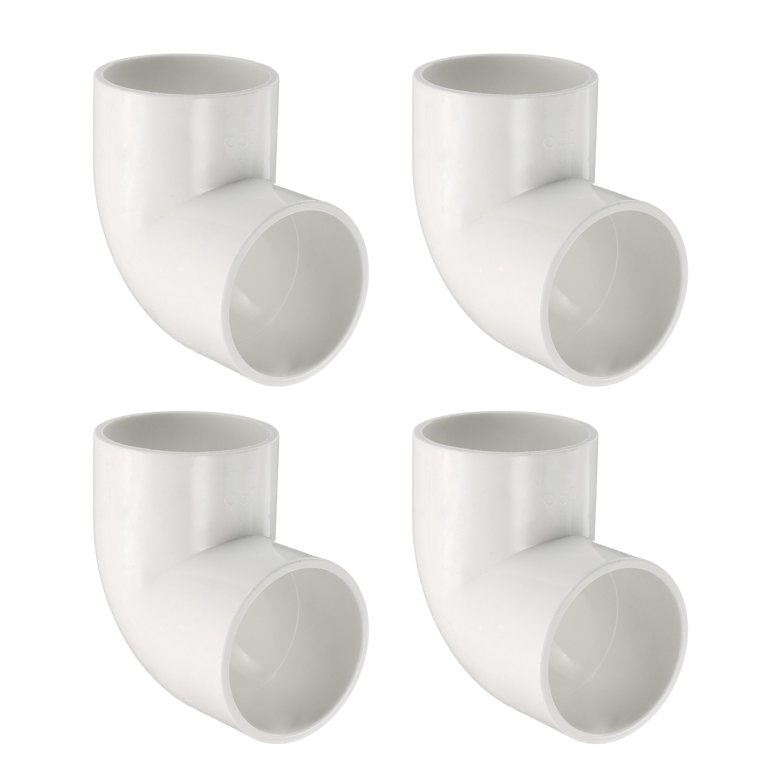 4 Pcs 1.5 Inch 90 Degree Elbow Pipe Fittings 2 Way, White