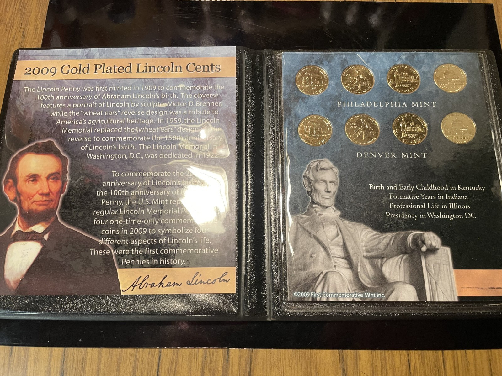 2009 Lincoln Bicentennial Cent Set – Gold Plated P & D Mints in folder (8 Coins)