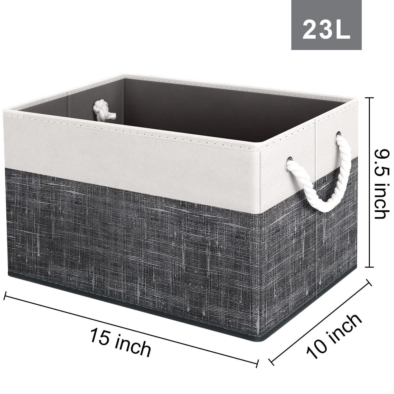 Large Foldable Storage Baskets Rope Handles Closet Boxes White Black 2 Pack