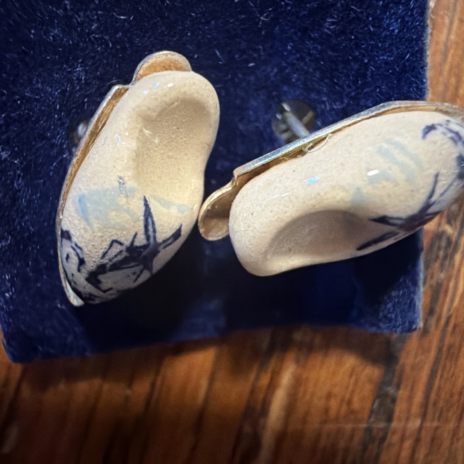Vintage Deft Blue Clog Windmill Earrings Silver Studs