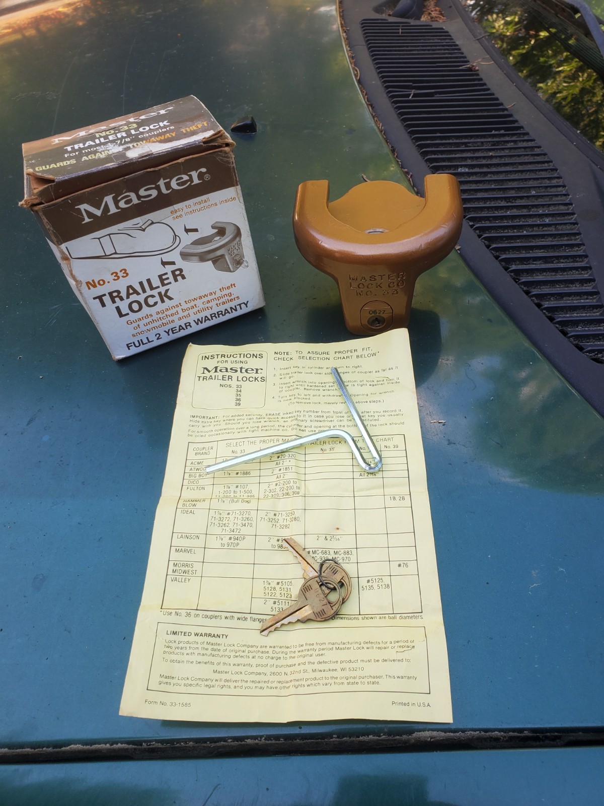 Master No. 33 Trailer Lock. NIB. 1 7/8" Coupler