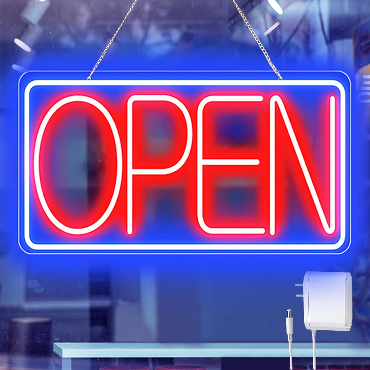 16.5" X 9" Led Neon Open Signs for Business - 12V/2A Ultra Bright Led Neon Sign