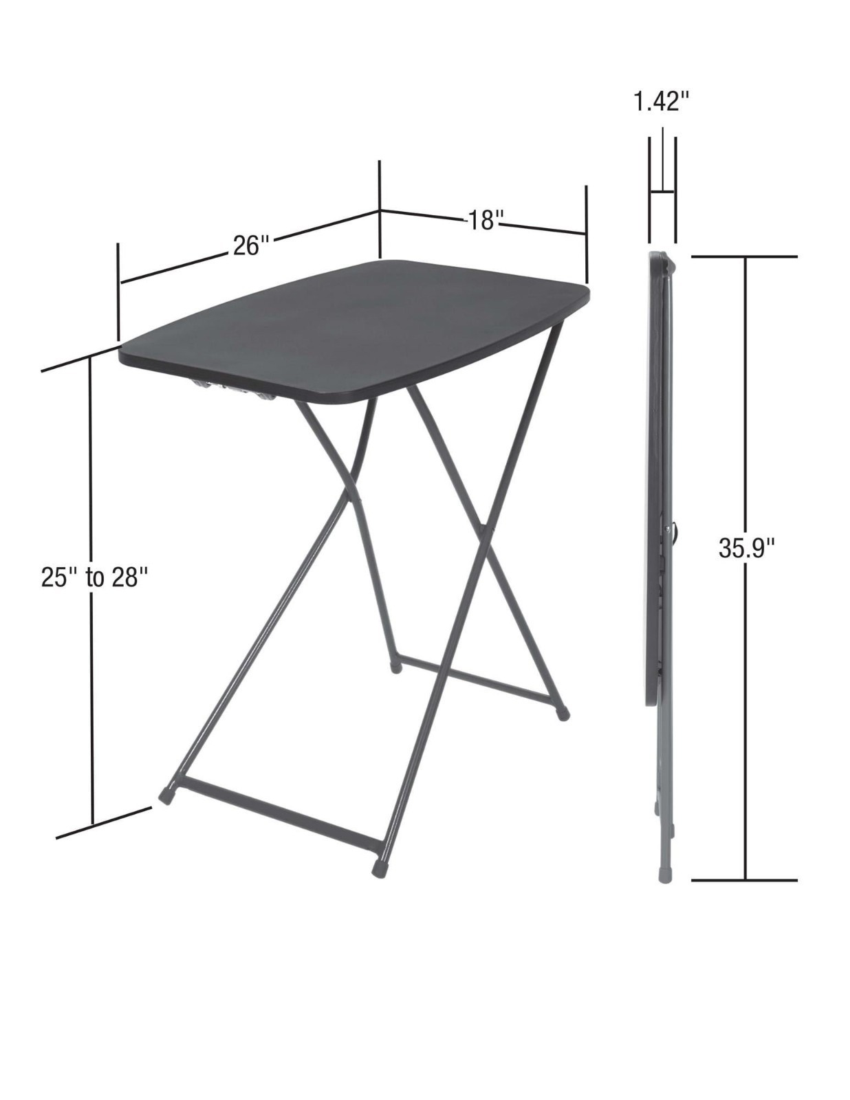 Mainstays 26 Inch Adjustable Height Personal Folding Table Black