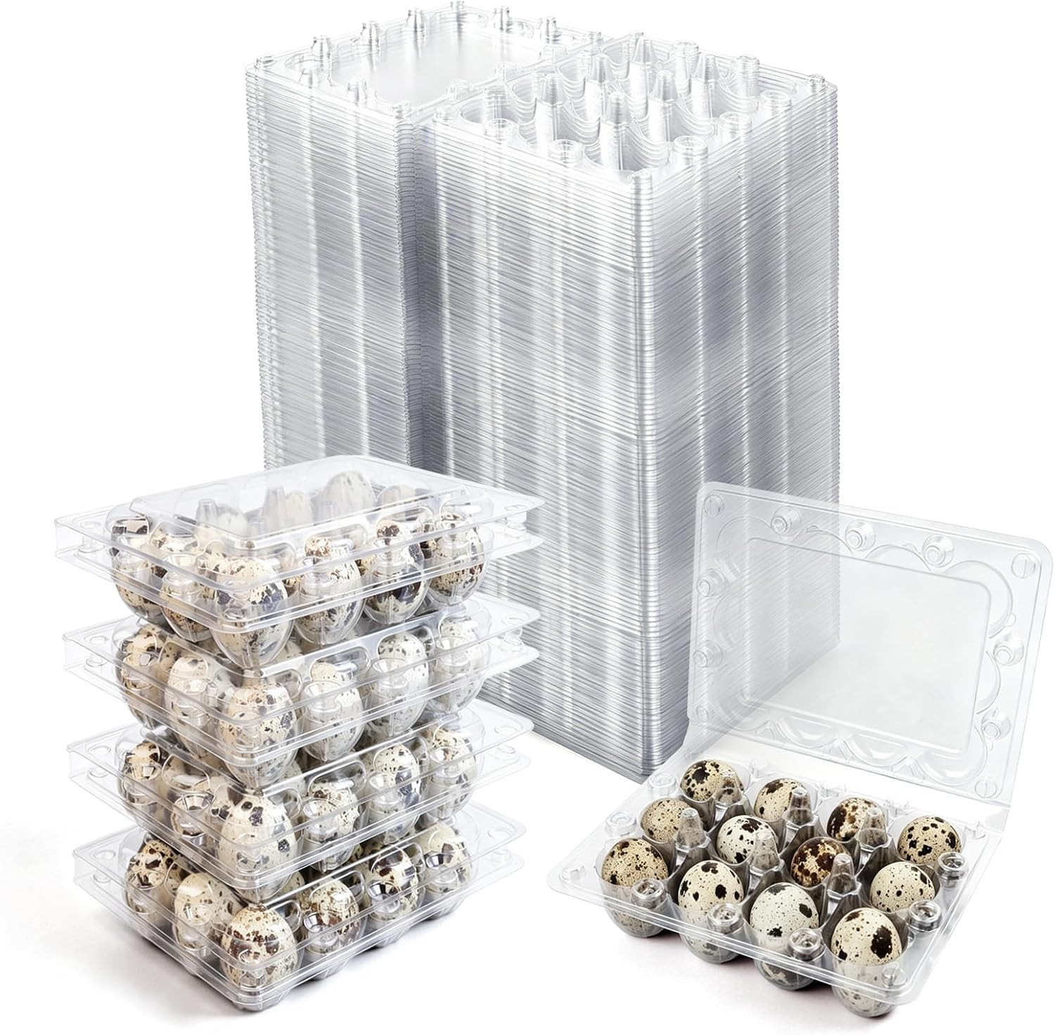 120 Pack Quail Egg Cartons 12 Grid, Heavy Duty Snap Lock Clear Plastic Small Egg