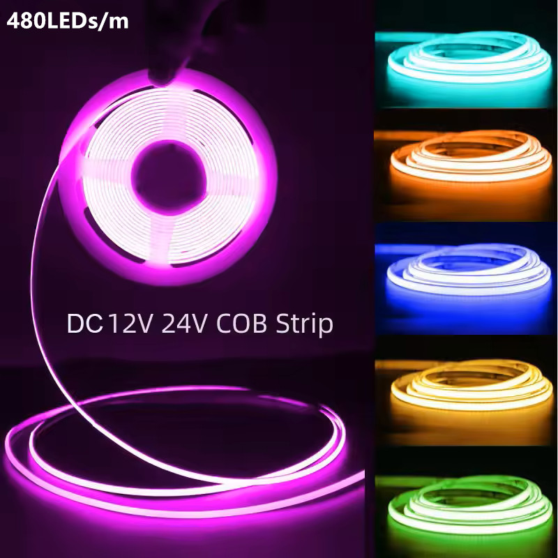 Ultra Thin COB LED Strip 12V 24V 4mm Width Flexible 480LEDs/m Tape Light Strips