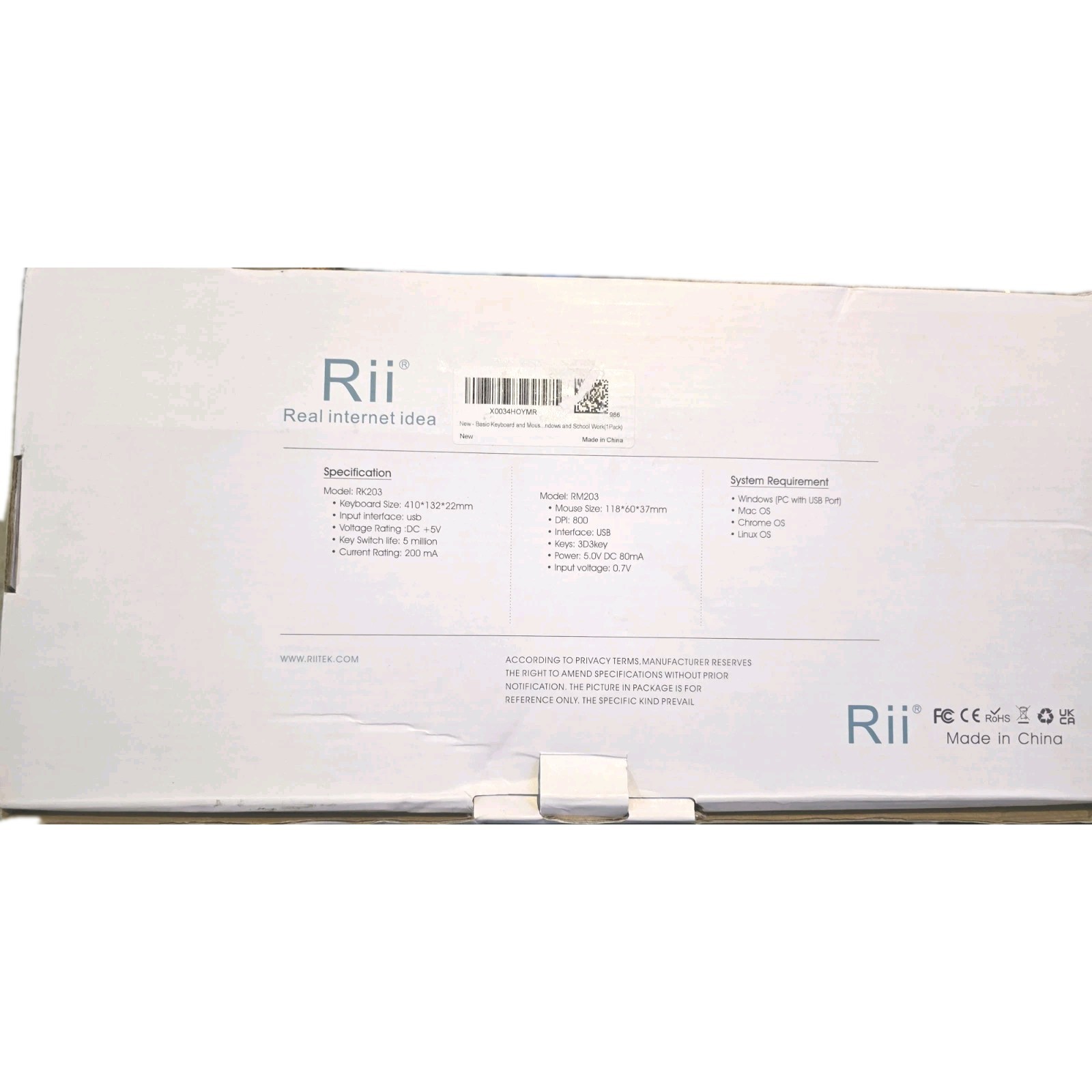 Rii Wired Business Keyboard & Mouse Combo Black Computer Accessory (W1