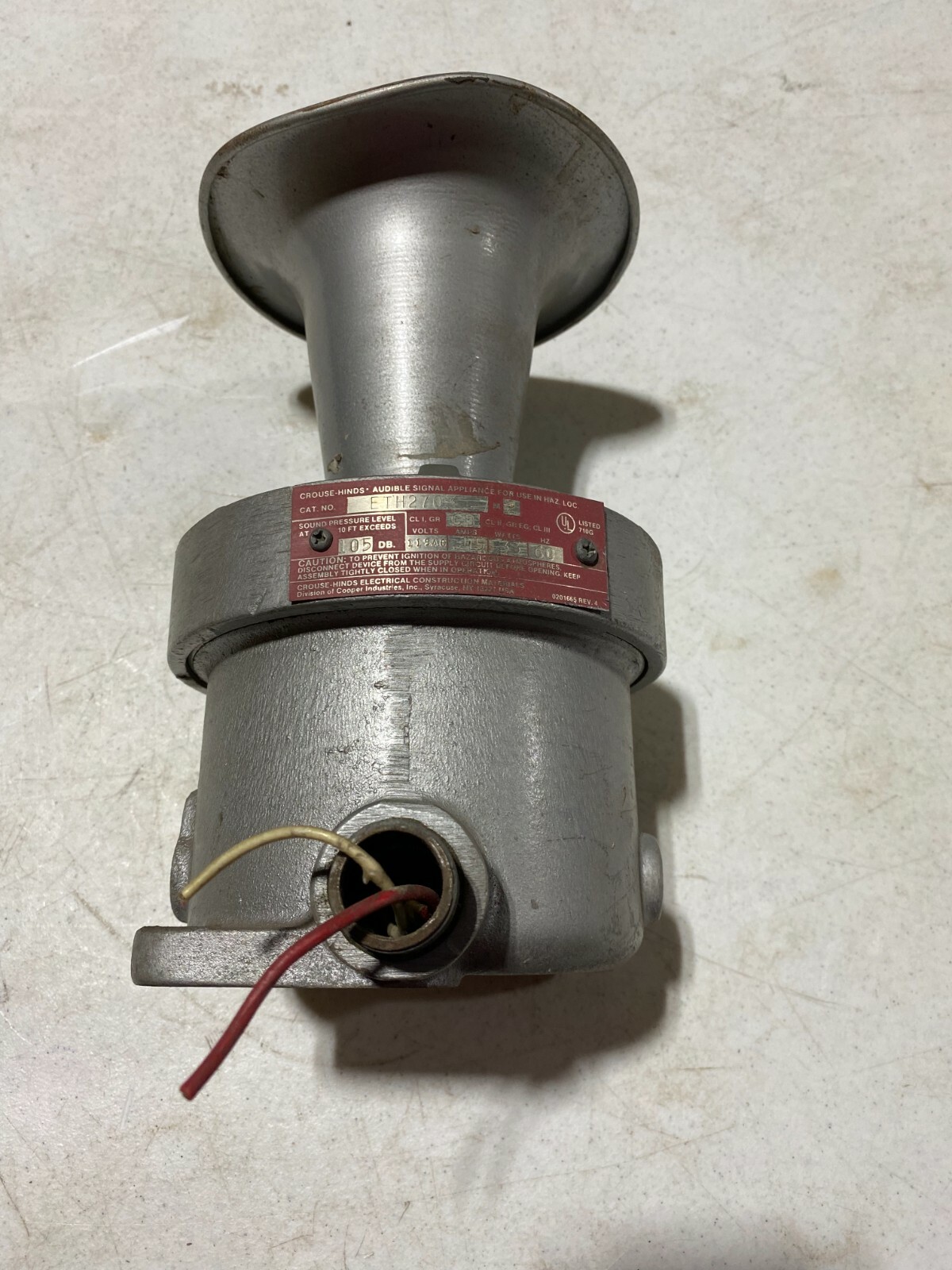 Crouse Hinds ETH2703 Audible Signal Projector Horn 105db, 115VAC used