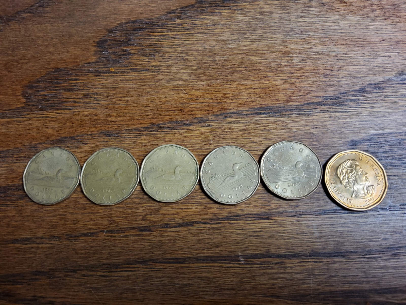 6 Assorted Canadian One Dollar Coins