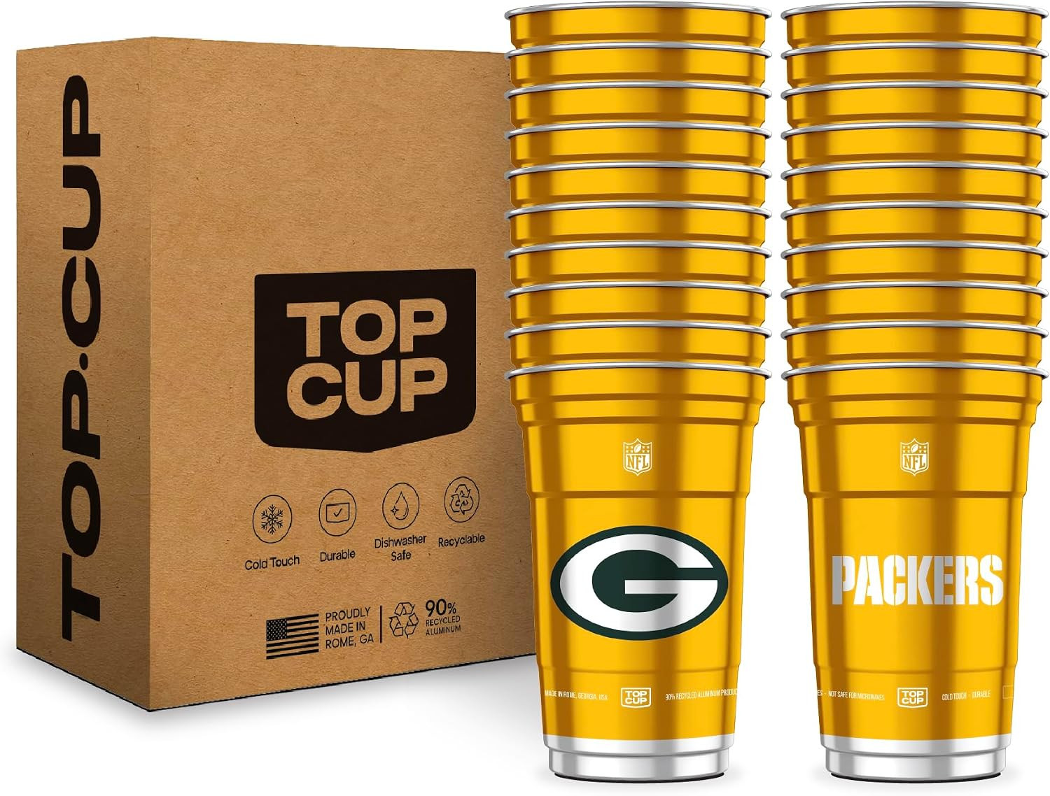 Top Cup NFL Green Bay Packers 20 oz Reusable Aluminum Cups 20 Count