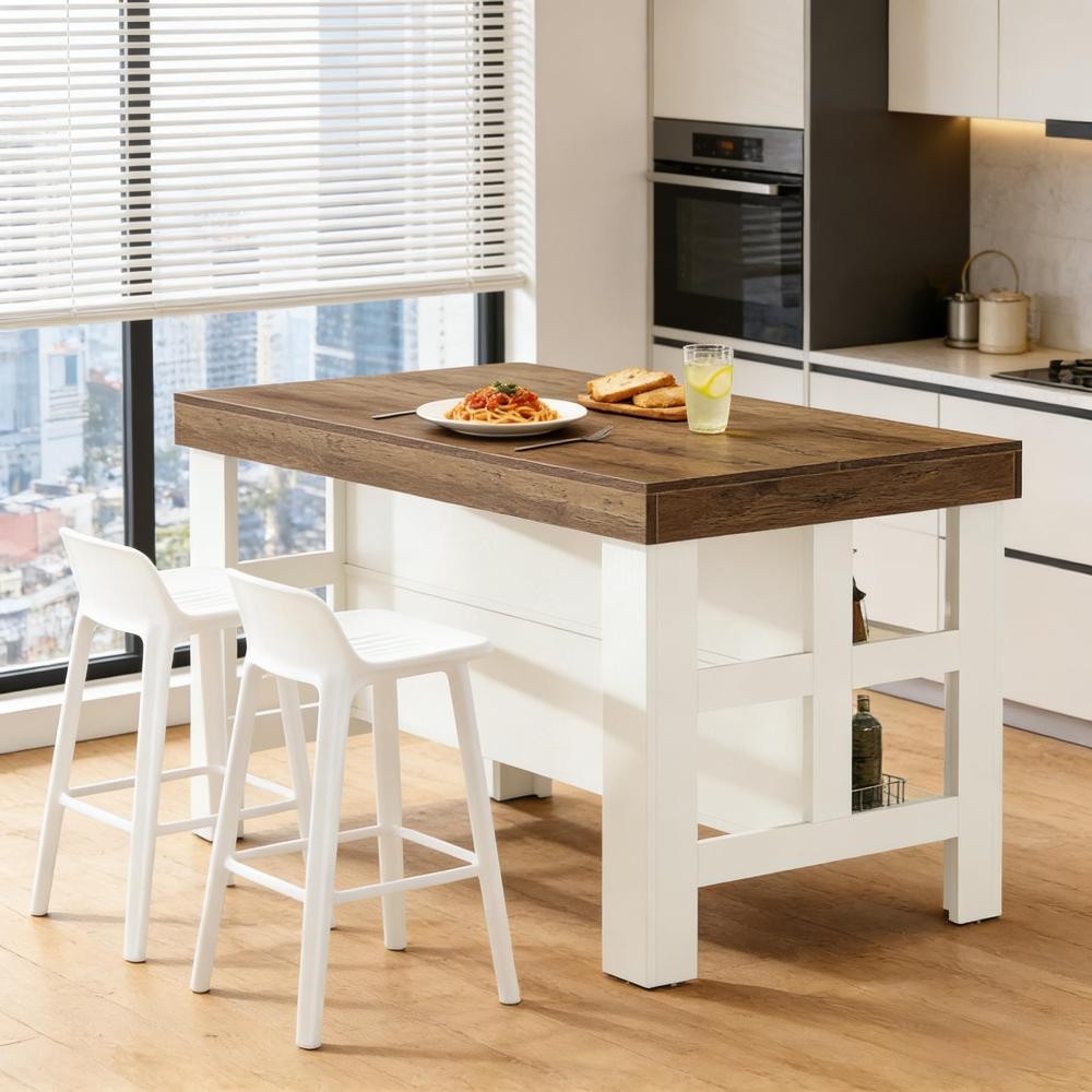 Generous Storage Kitchen Island,Kitchen Counter,Bar Table,Robust,Farmhouse Charm