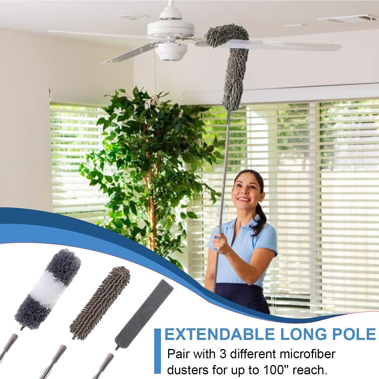 6-Piece Extendable Microfiber Duster Set for Effortless High Ceiling Clean