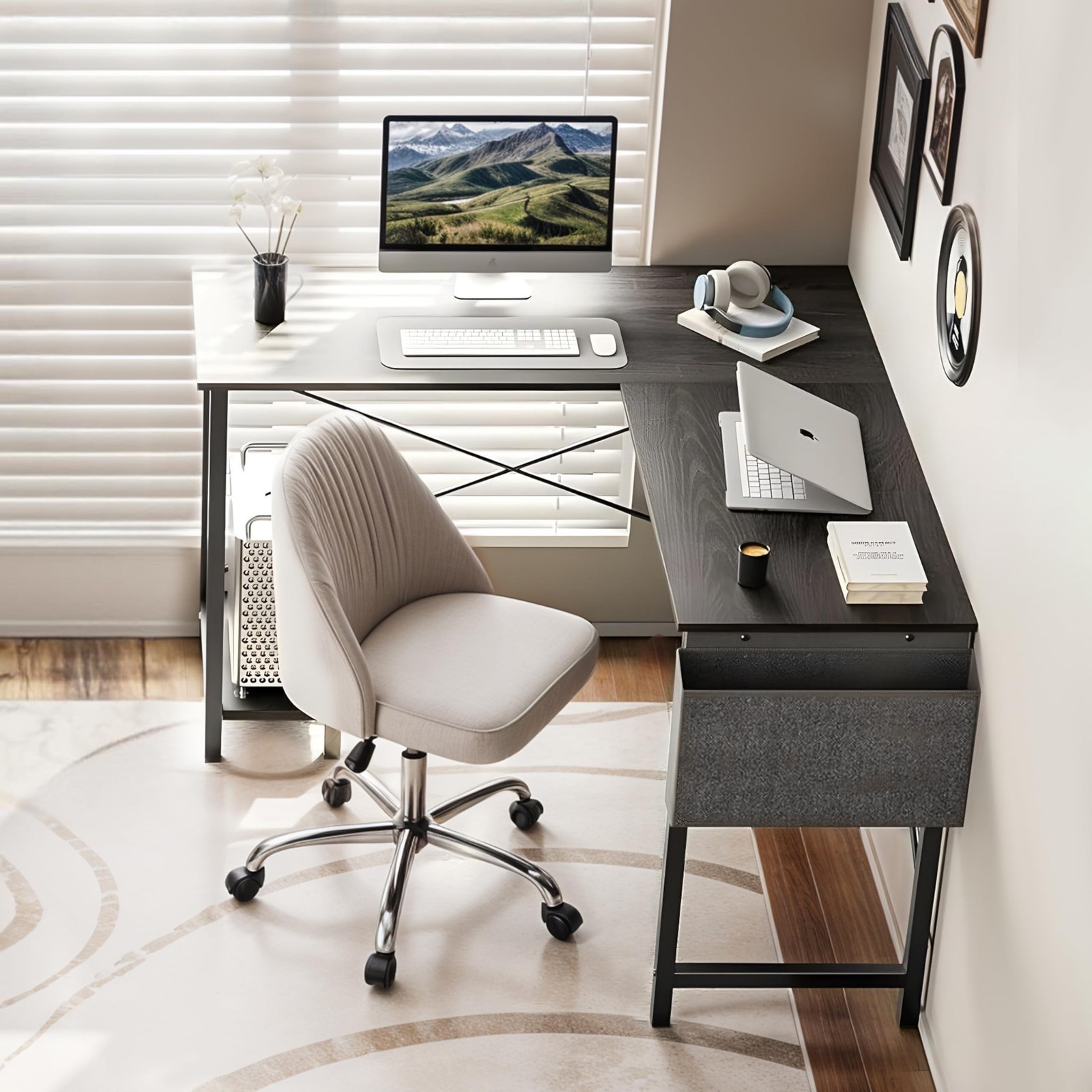 L Shaped Desk Gaming Computer 50 Inch Reversible Corner Table PC for Writing ...