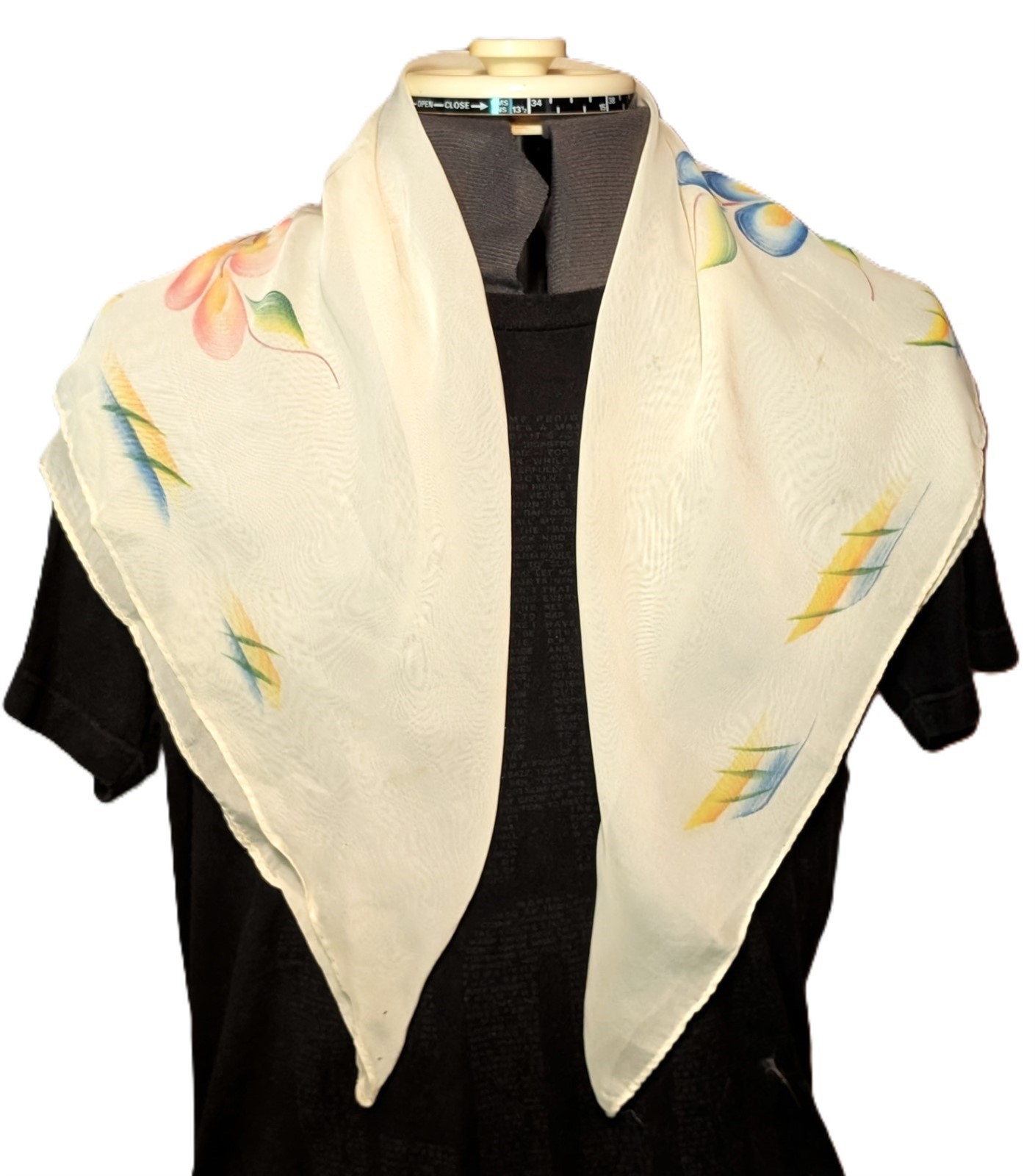 Ladies scarf 28" X 28" Pastel Floral Print Vintage Ivory Base Silk PET RESCUE