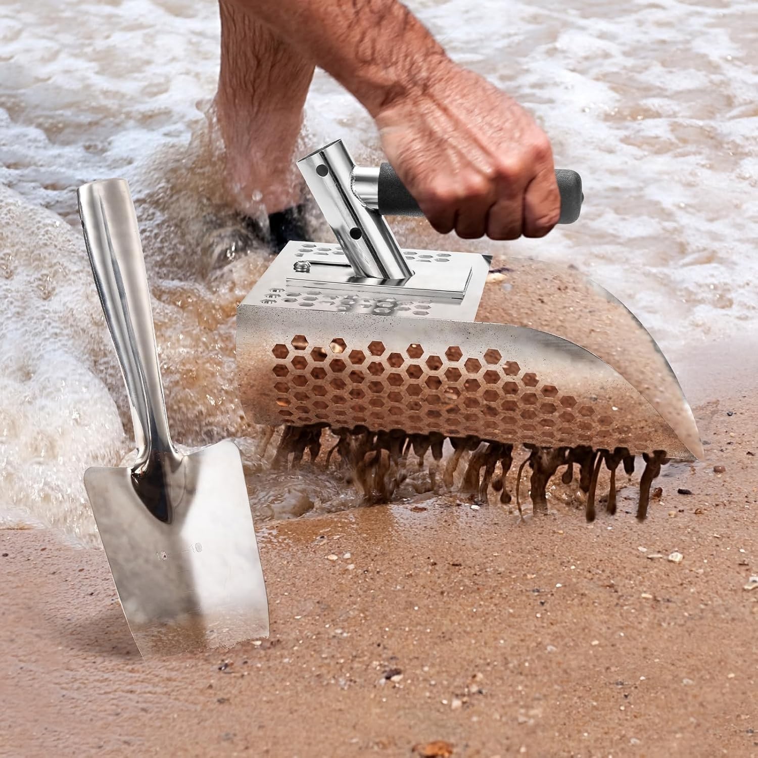 Durable Sand Sifter Shovel for Quick Underwater Treasure Hunting - 2-in-1 Design