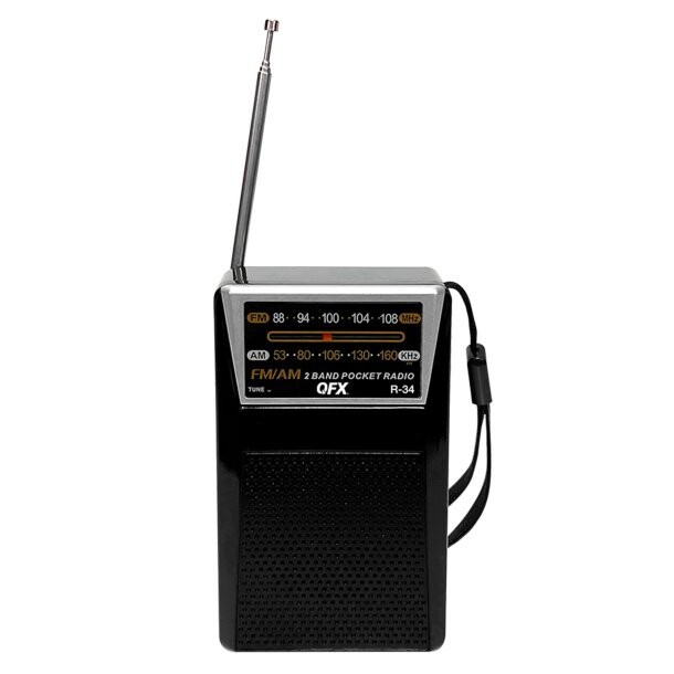 QFX R-34 Portable and Rechargeable AM/FM Radio with Headphone Output, Black