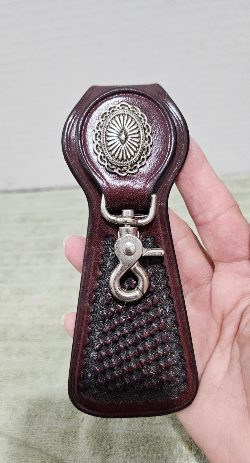 Leather Key Ring Holder with Concho, Protective Flap, Goes on Belt