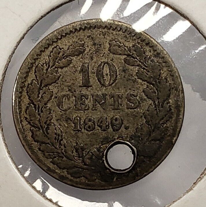 1849 Netherlands 10 Cents .0288 ASW - Holed - Silver - SKU-F5103