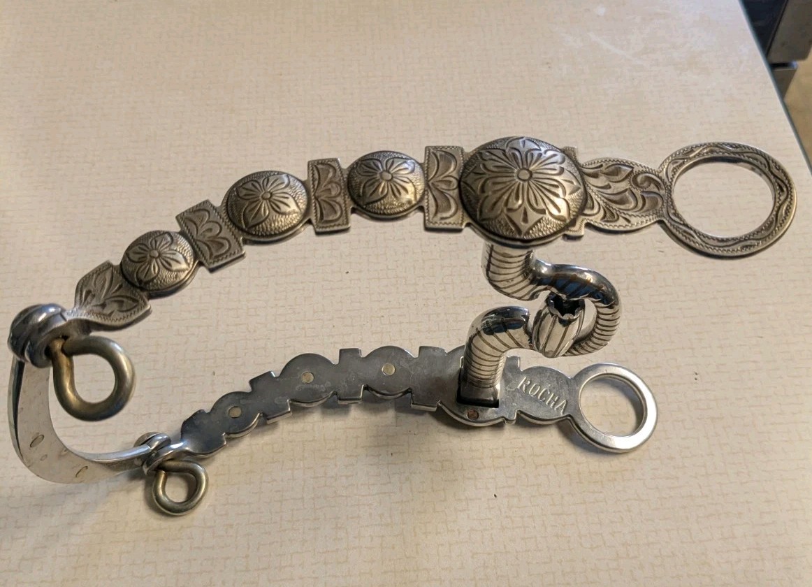 Engraved Sterling Silver Concho Cheeks and Slobber Bar