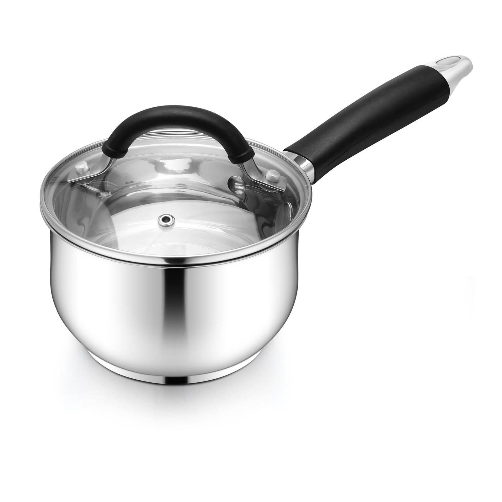 E-far 1 Quart Sauce Pan with Lid, Tri-Ply Base Stainless 1 Quart, Silver