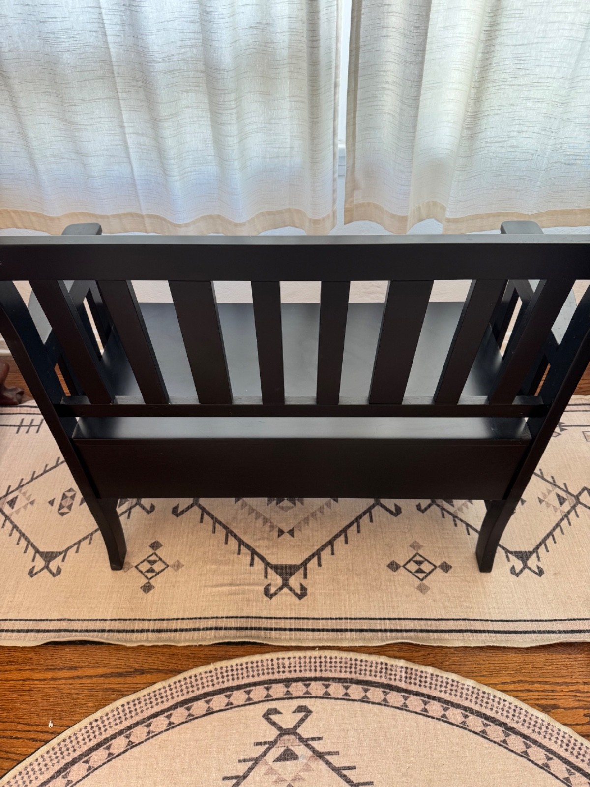 Solid Wood Slat Back Storage Bench Seats Two (ASSEMBLED)