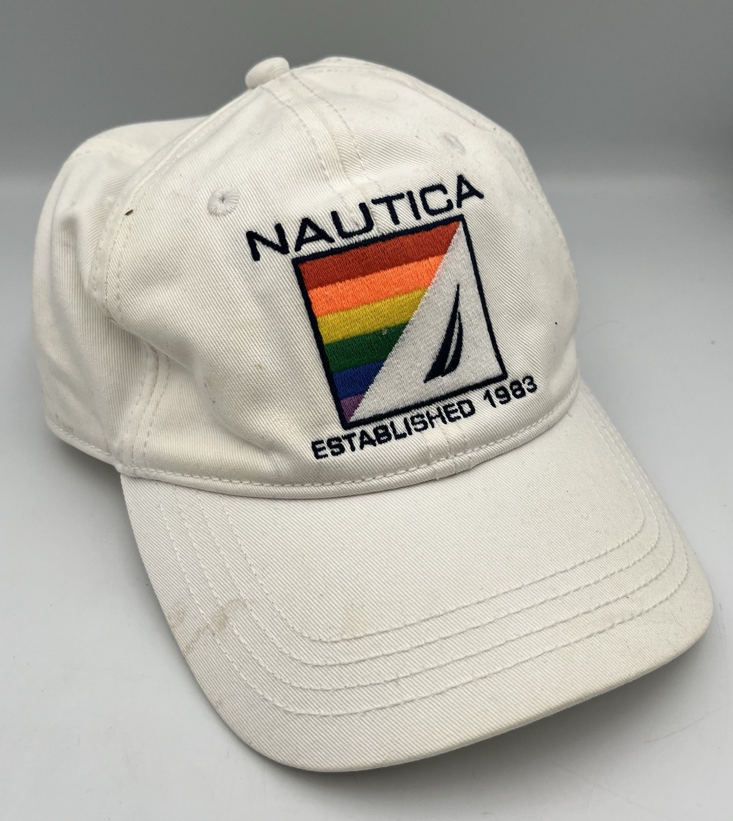 Vintage Nautica Baseball Cap White Rainbow Logo Established 1983 Adjustable Hat
