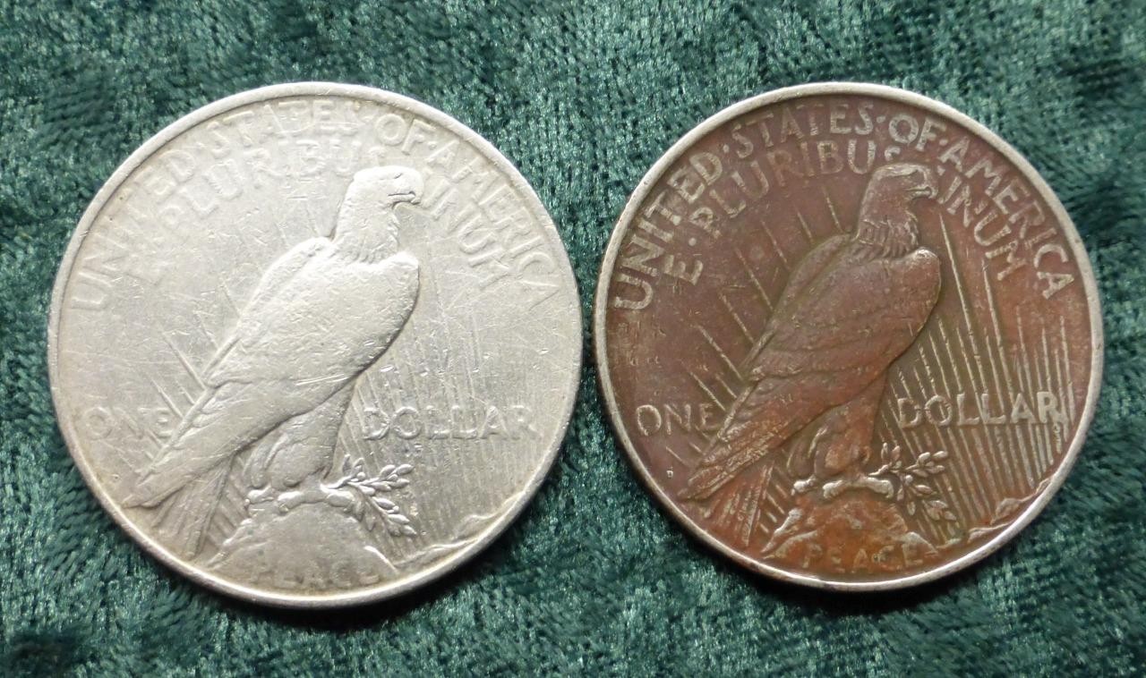 2 USA 1927 D Peace Silver Dollar Coins, United States of America Silver $1 Coins