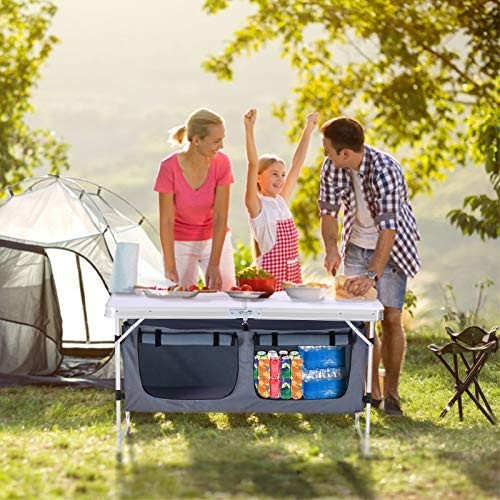 Lightweight Folding Camping Table with Storage - Adjustable Height, Portable Pic