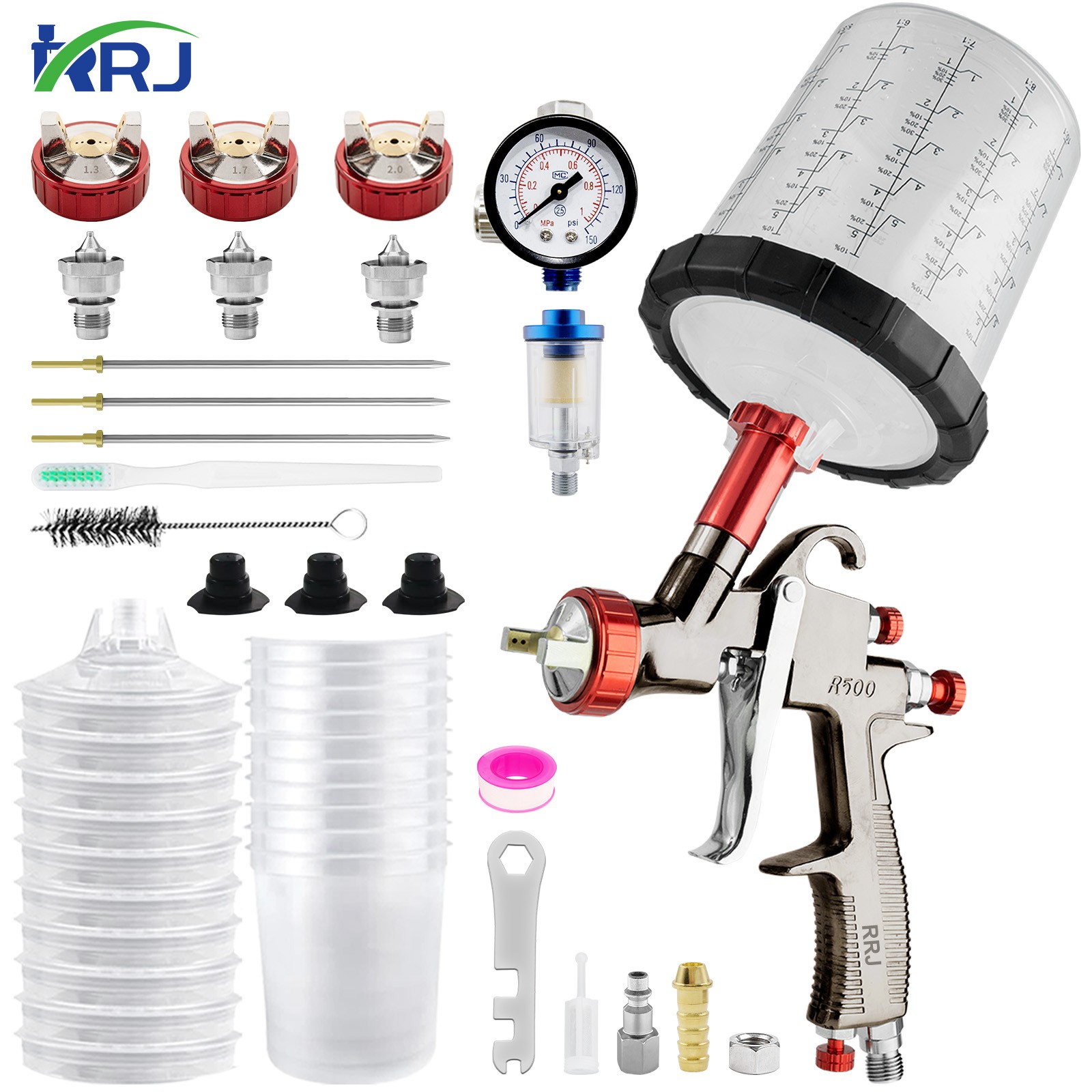 R500 Lvlp Spray Gun Body Repair Paint Spray Guns Primer Top Coat 1.3/1.7/2.0mm