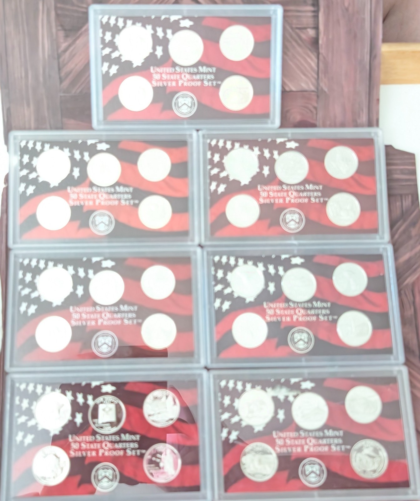 2002-2008 US Mint Silver S Proof State Quarters Sets in Cherry Wood Display Case