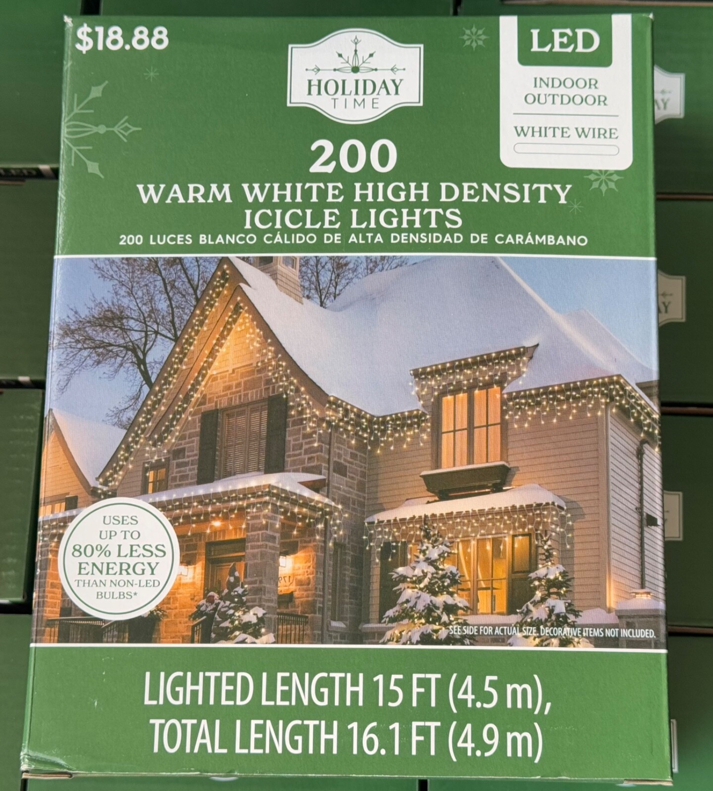 Holiday Time 200-Count WARM White LED High-Density Icicle Lights white wire