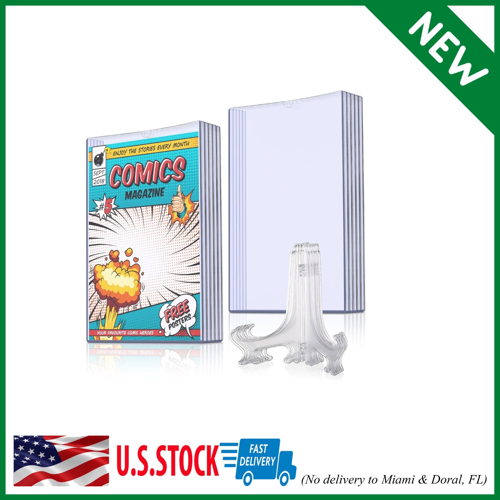 Comic Book Display Case Set, Include Comic Book Sleeves and Clear Plastic Easel