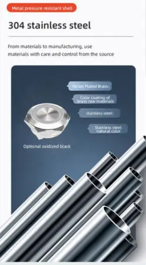 LED Push Button Switch 12-30mm Ultra Short Metal Waterproof Momentary Reset Wire