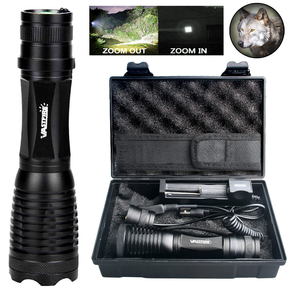 Rechargeable LED Flashlight 800Yards Work Light Predator Zoomable Torch + Switch