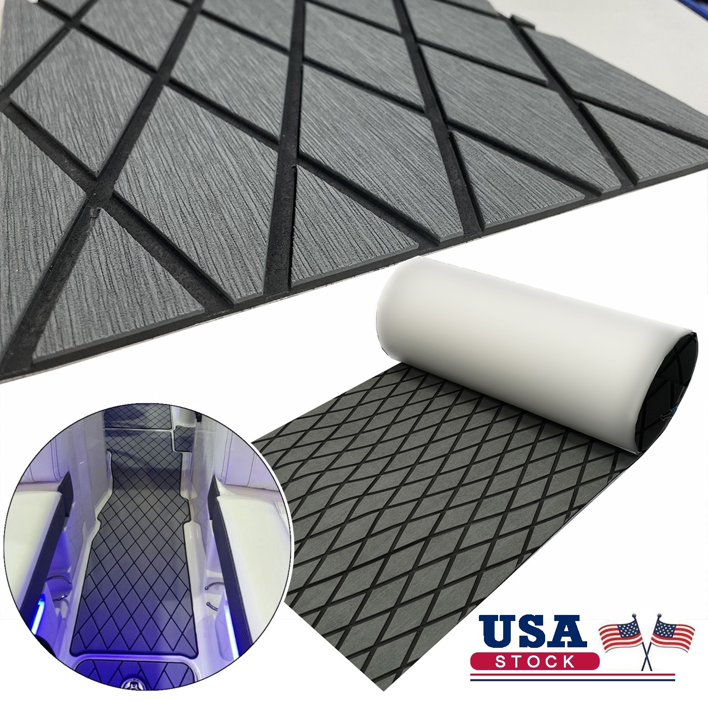 Self-Adhesive Boat Decking Carpet Dark Gray EVA Foam Marine Flooring Pad 23x94in