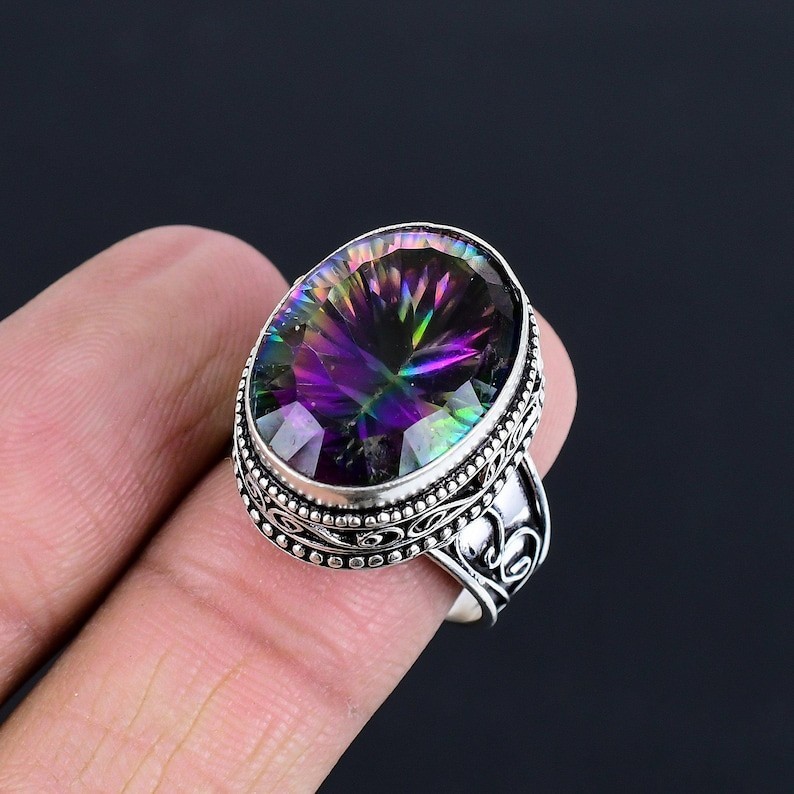 Designer Mystic Topaz Jewelry 925 Sterling Silver Handmade Woman Gift Ring 584