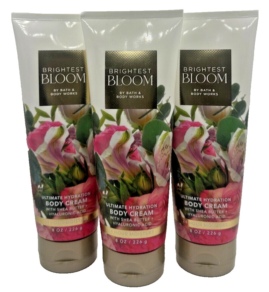 NEW Bath & Body Works Lot of 3 Tubes Brightest Bloom Hydrating Body Cream 8 oz