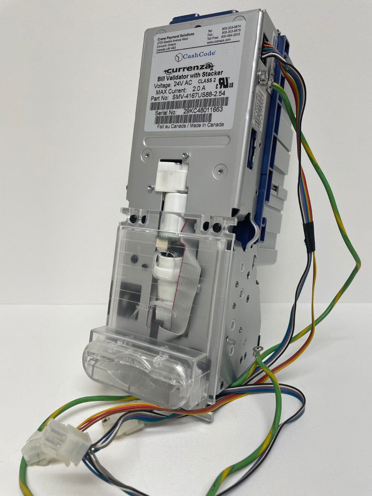 CASHCODESMV-4167US88-2.54$1-$20 24V BILL VALIDATOR,ACCEPTOR *COMPLETELY REBUILT*