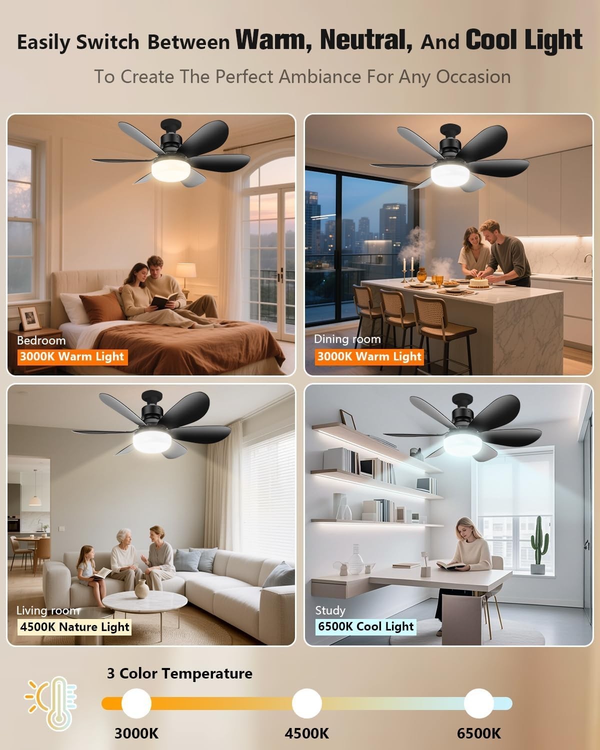 Quiet 2-in-1 Ceiling Fan Light with Remote - Modern Energy-Efficient Design
