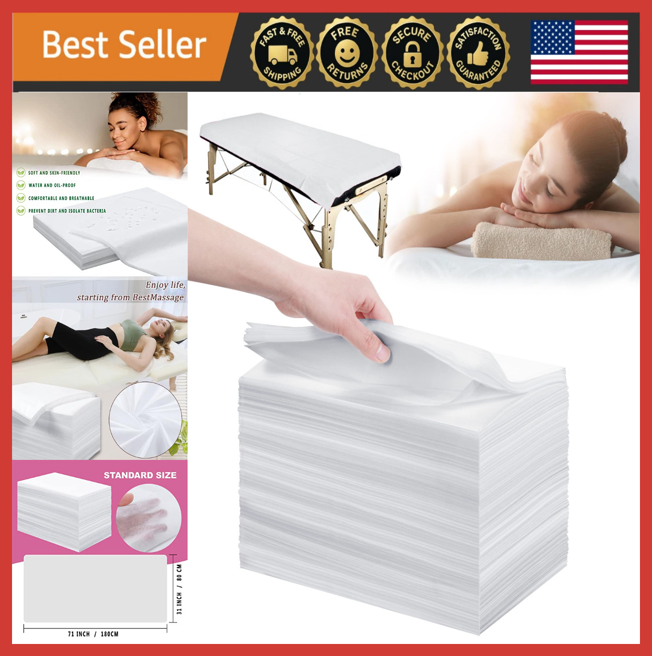 Disposable Massage Table Sheets 100 Pcs 31"x71" Non-Woven SPA Bed Covers White