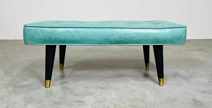 Vintage Mid-Century Milo Baughman Style Turquoise Tufted Bench