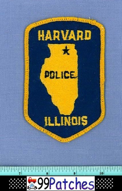 HARVARD (Old Vintage) ILLINOIS Police Patch STATE SHAPE OUTLINE CHEESECLOTH 7I