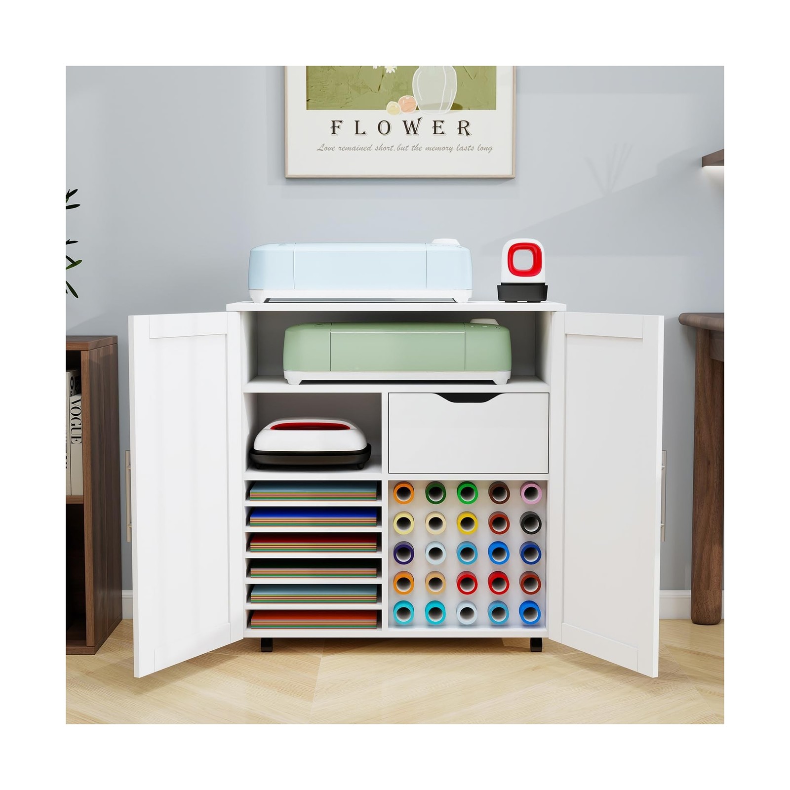 Craft Cart Cabinet Compatible with Cricut for Storage Organization, Rolling C...