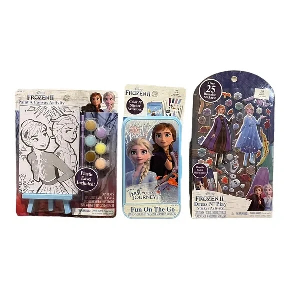 Disney Frozen Set of 3 Activity Sets Canvas Paint Markers Stickers New