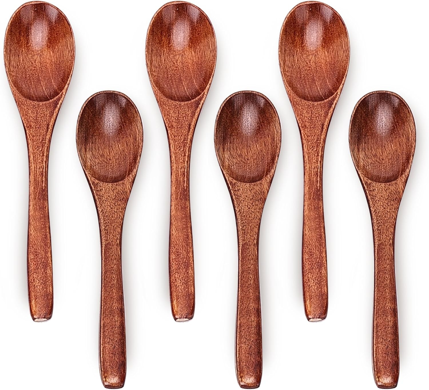 6In Wooden Spoons, 6Pcs Soup Spoons Set, Small Wooden Utensils for Coffee, Tea,