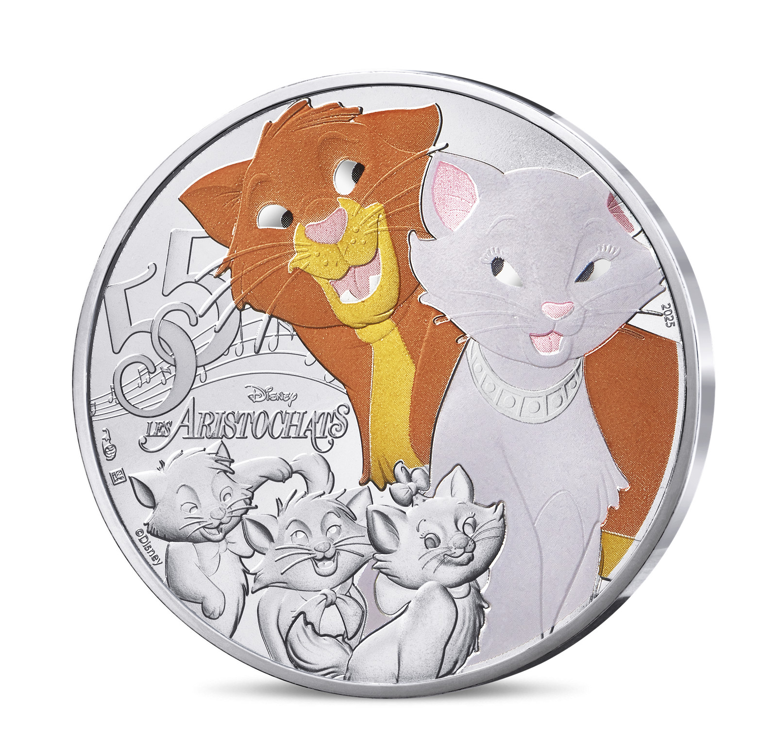 2025 France Disney Aristocats Colorized 13g Silver Coin in card